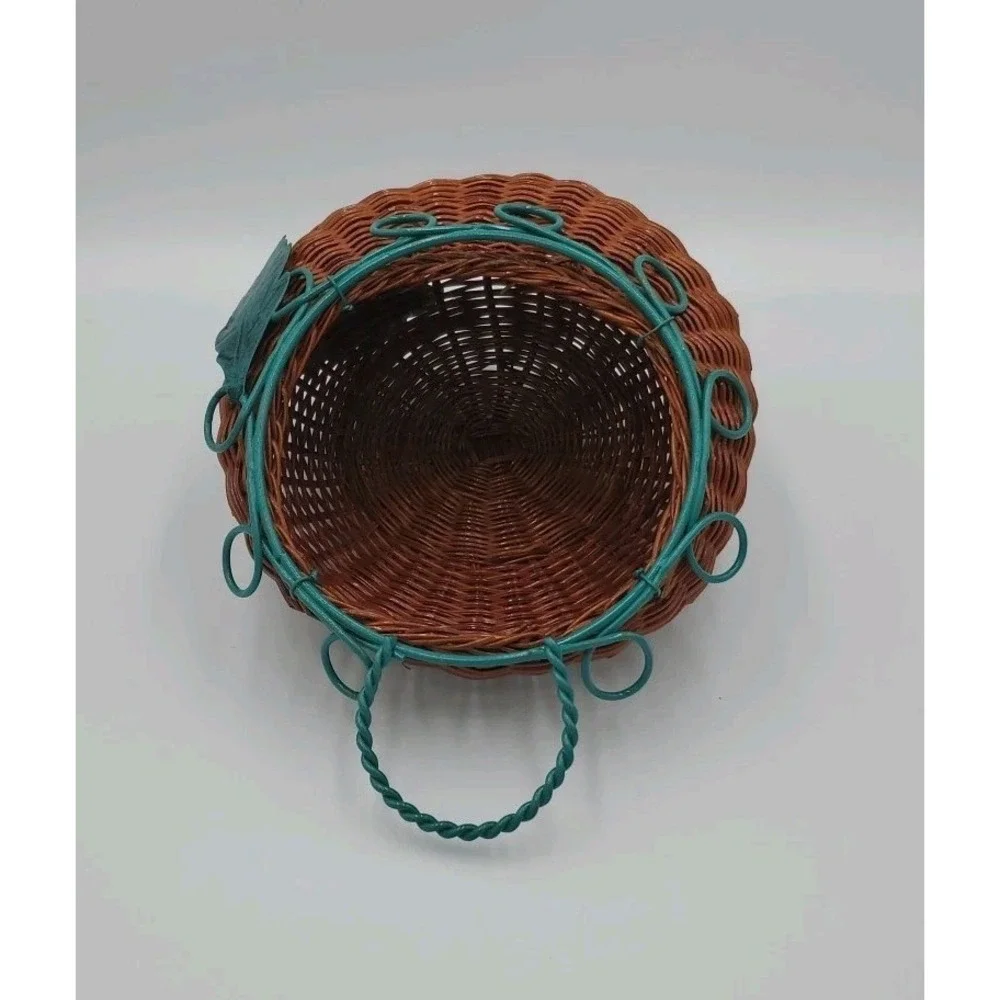 Decorative‎ Hanging Wicker Basket with Green Metal Wire Cottagecore